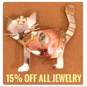 🆕 Handmade Silver 14k & Copper 3D  Kitty Brooch NWT
